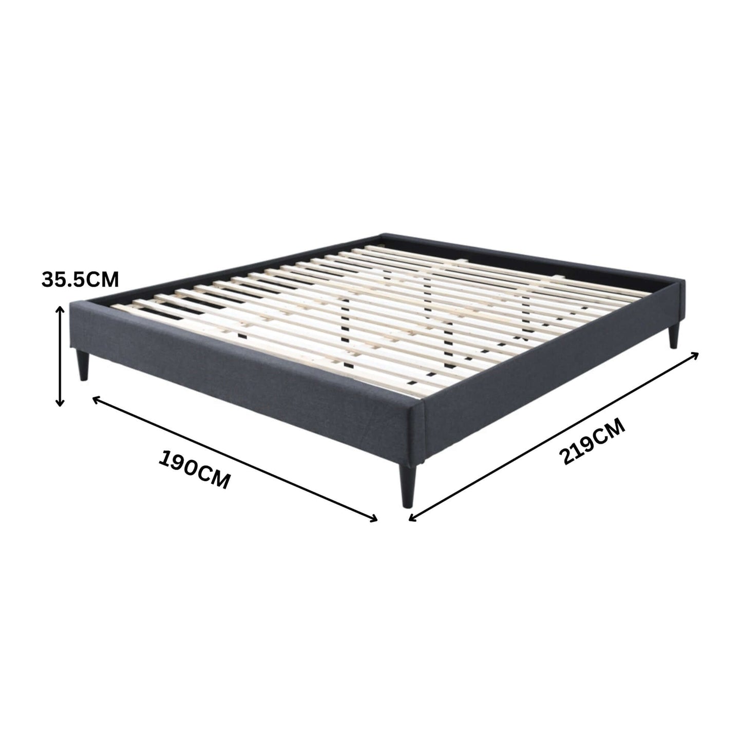 Arte Bed Frame Fabric Mattress Platform Base Mid Grey King