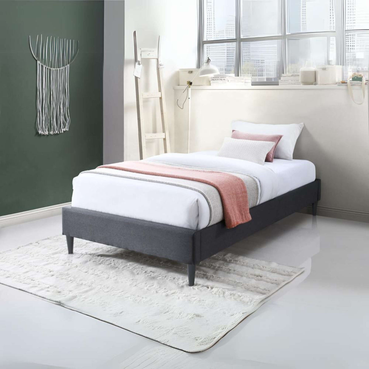Arte Bed Frame Fabric Mattress Platform Base Mid Grey King Single
