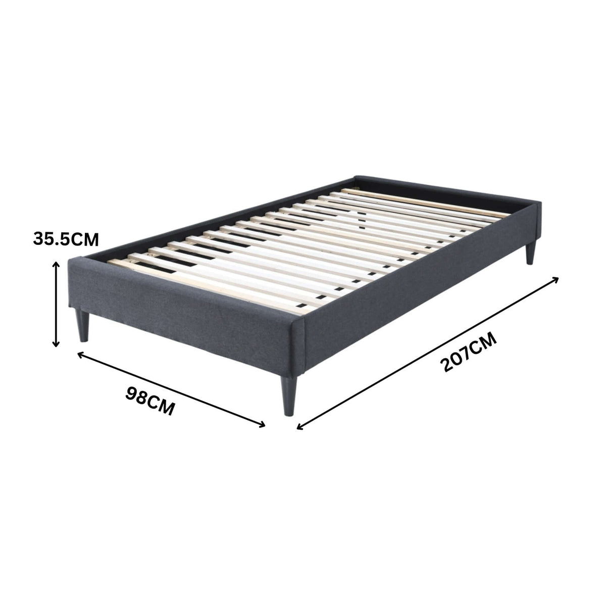 Arte Bed Frame Fabric Mattress Platform Base Mid Grey Single