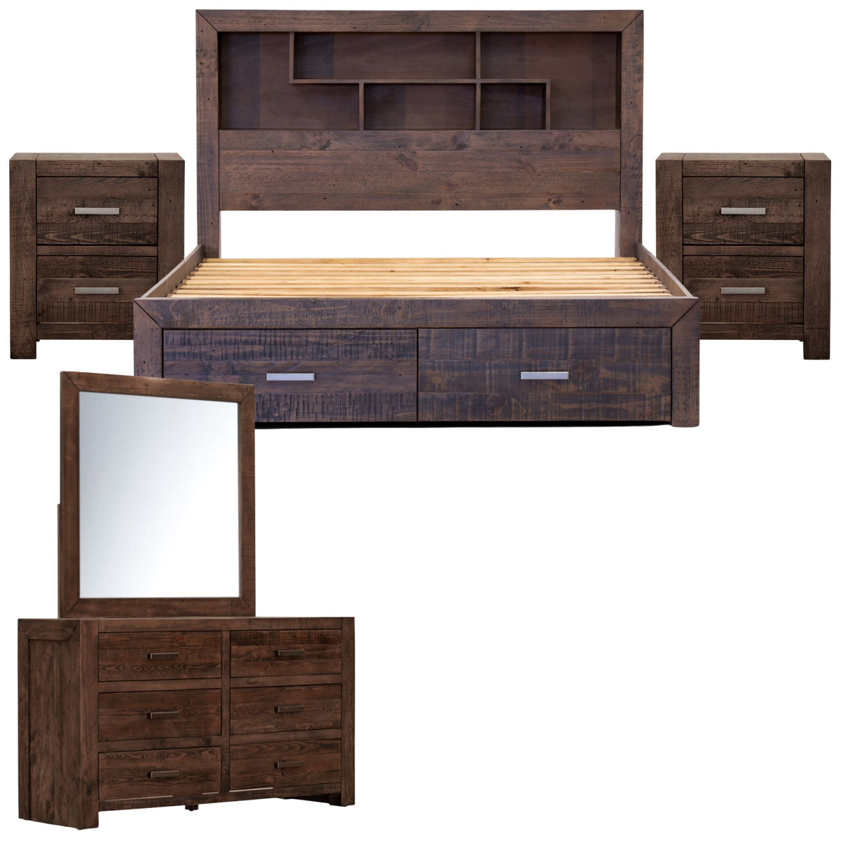 Catmint 5pc Bed Frame Suite Bedside Dresser King