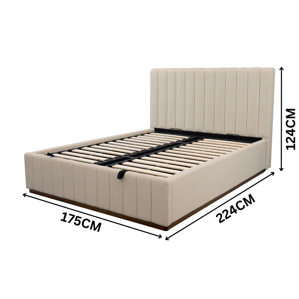 Collin Queen Bed Frame Gas Lift Storage Beige