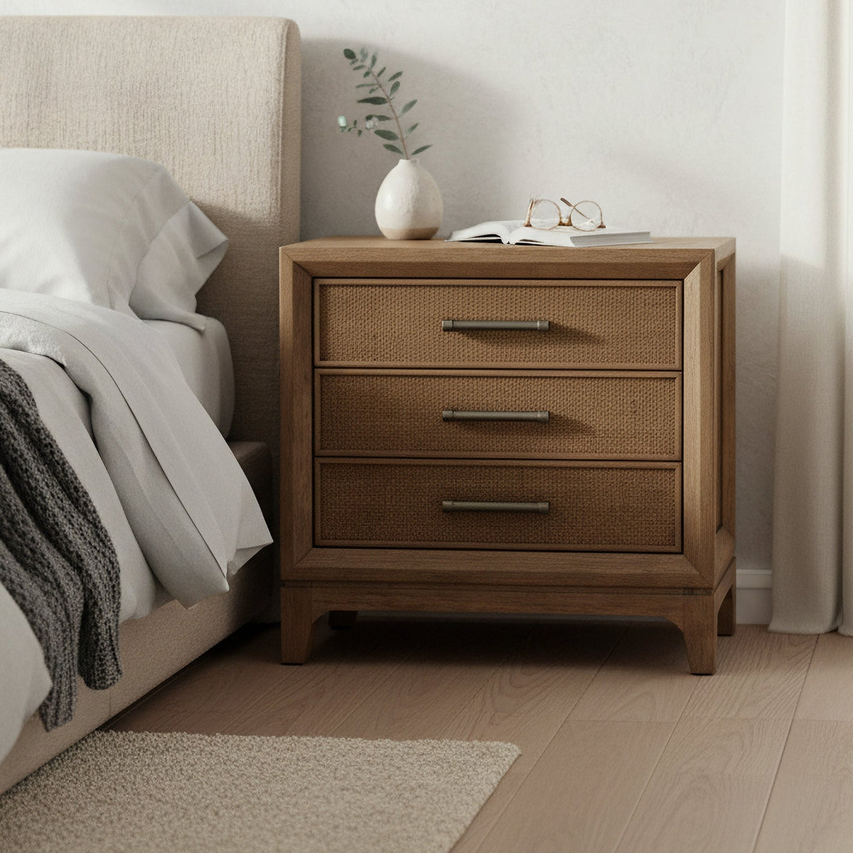Cypress Bedside Table 3 Drawer Natural