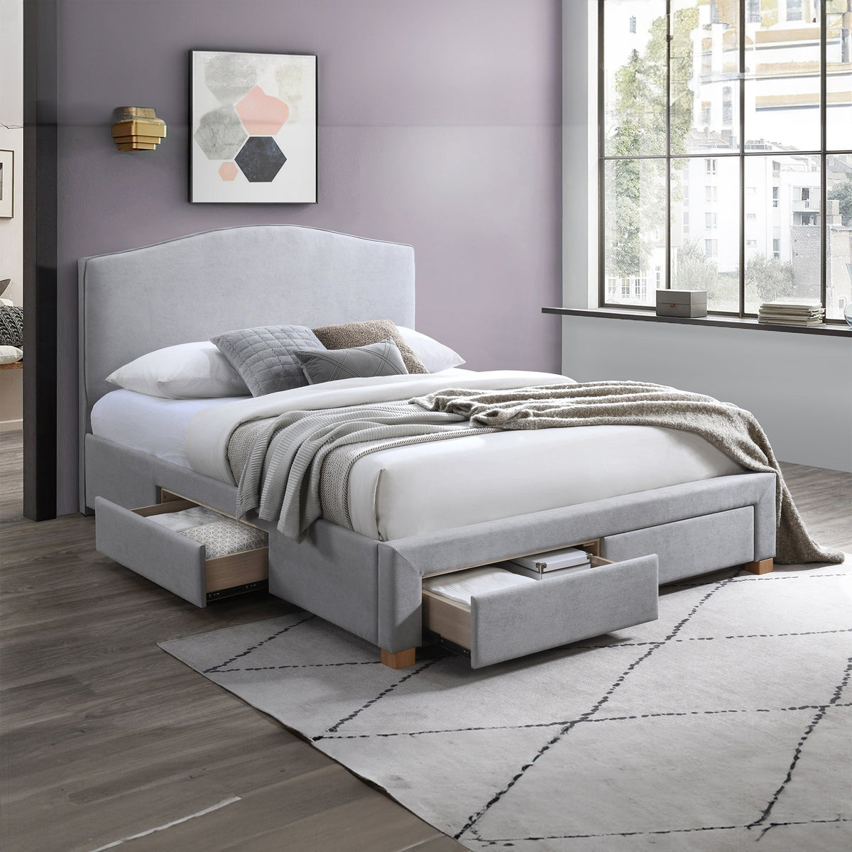 Donna King Bed Frame 4 Drawer Storage Grey