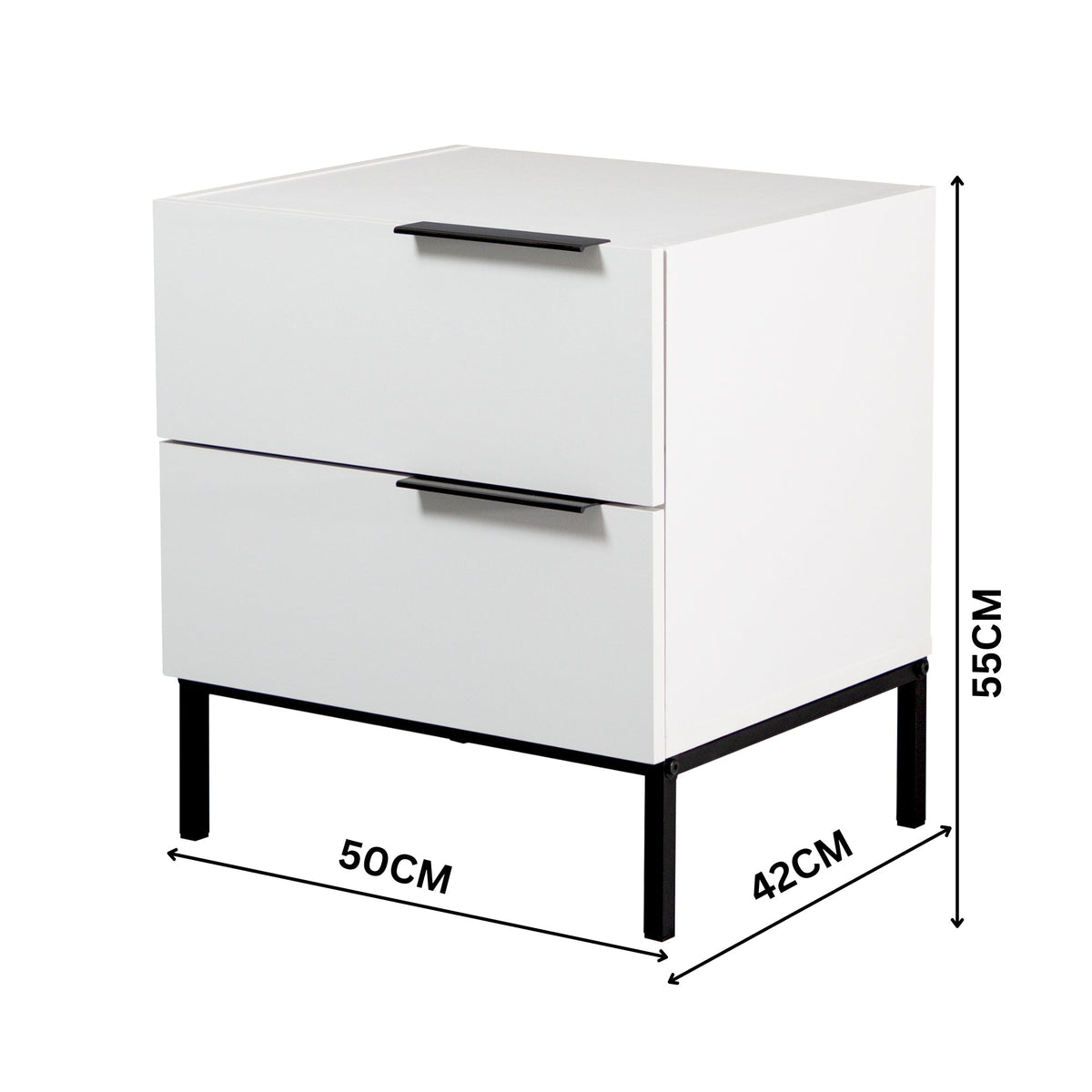 Dric 2 Drawers Bedside Table Nightstand Side End Bedroom Storage Cabinet White