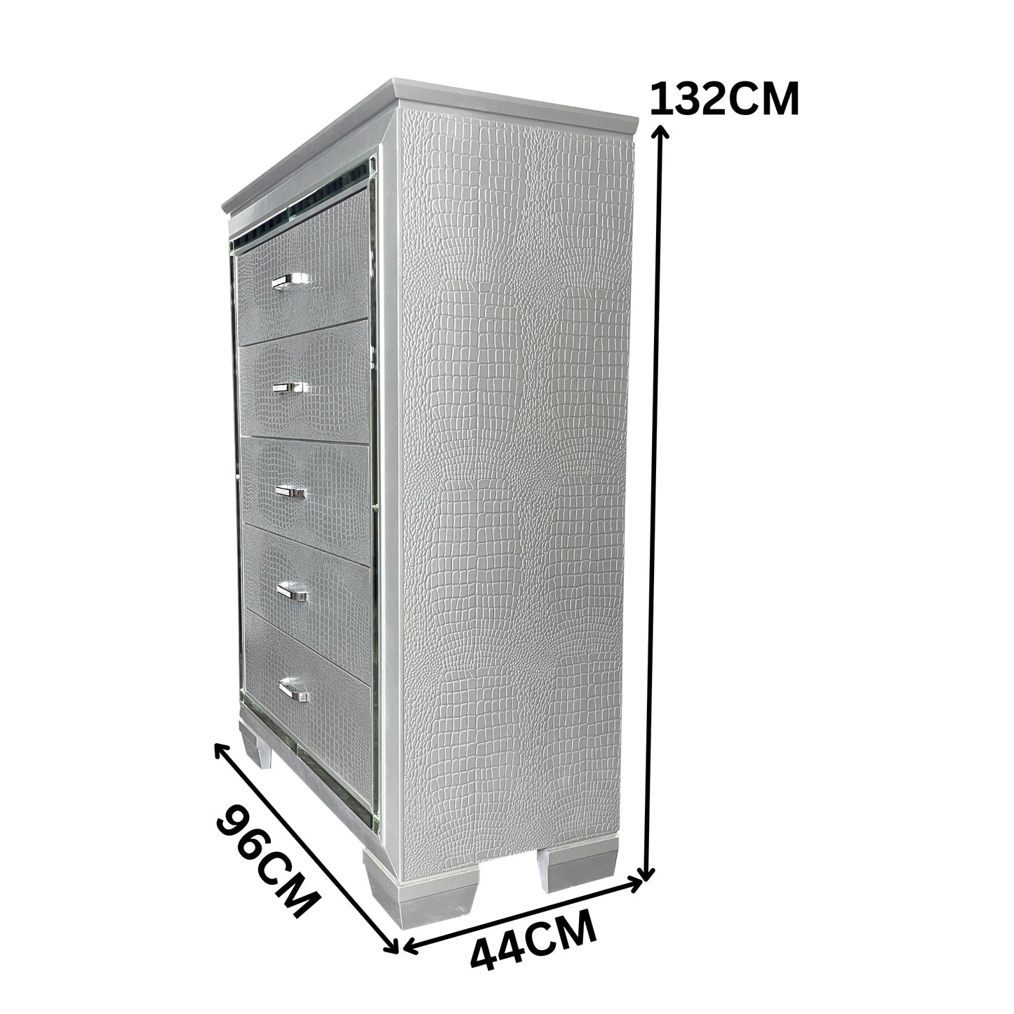 Flashy Tallboy 5 Drawer Silver