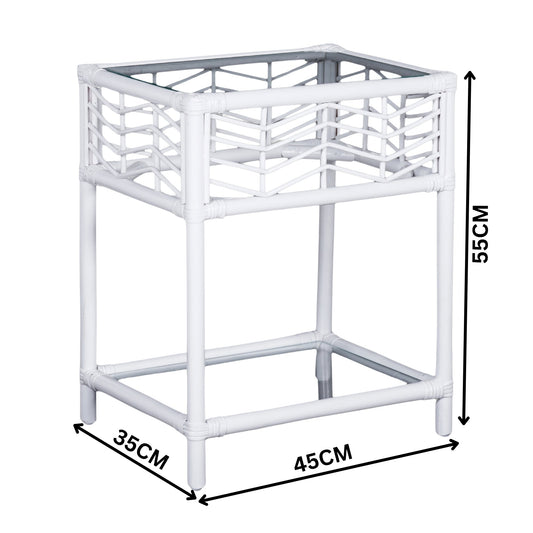 Hanoi 55cm Rattan Bedside Table White