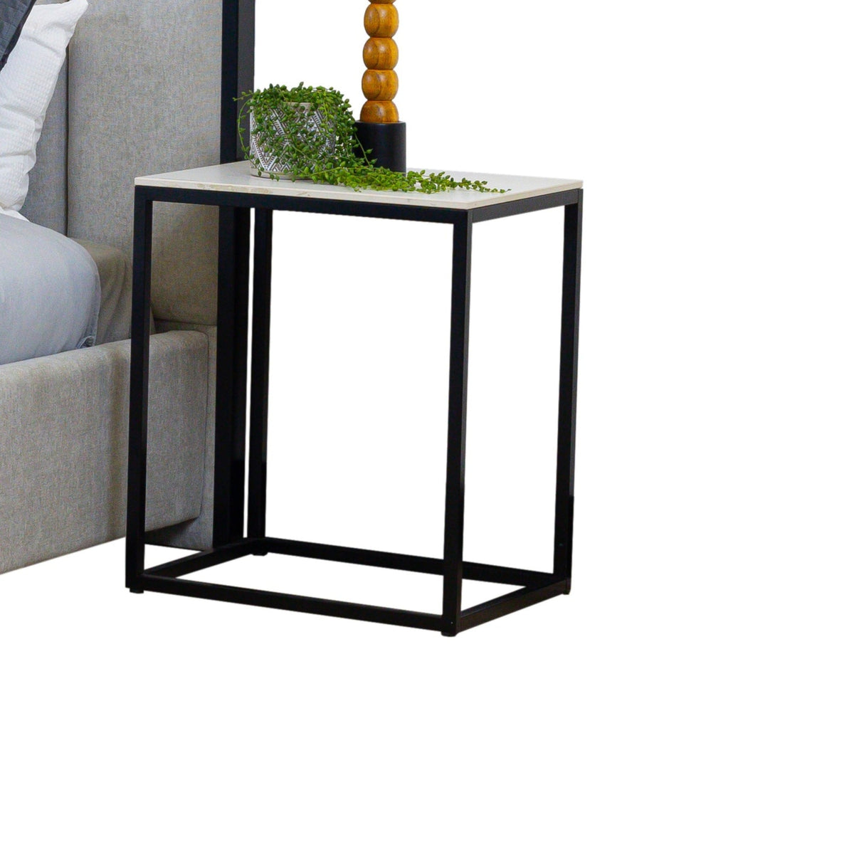 Klim Bedside Table Marble Top Grey