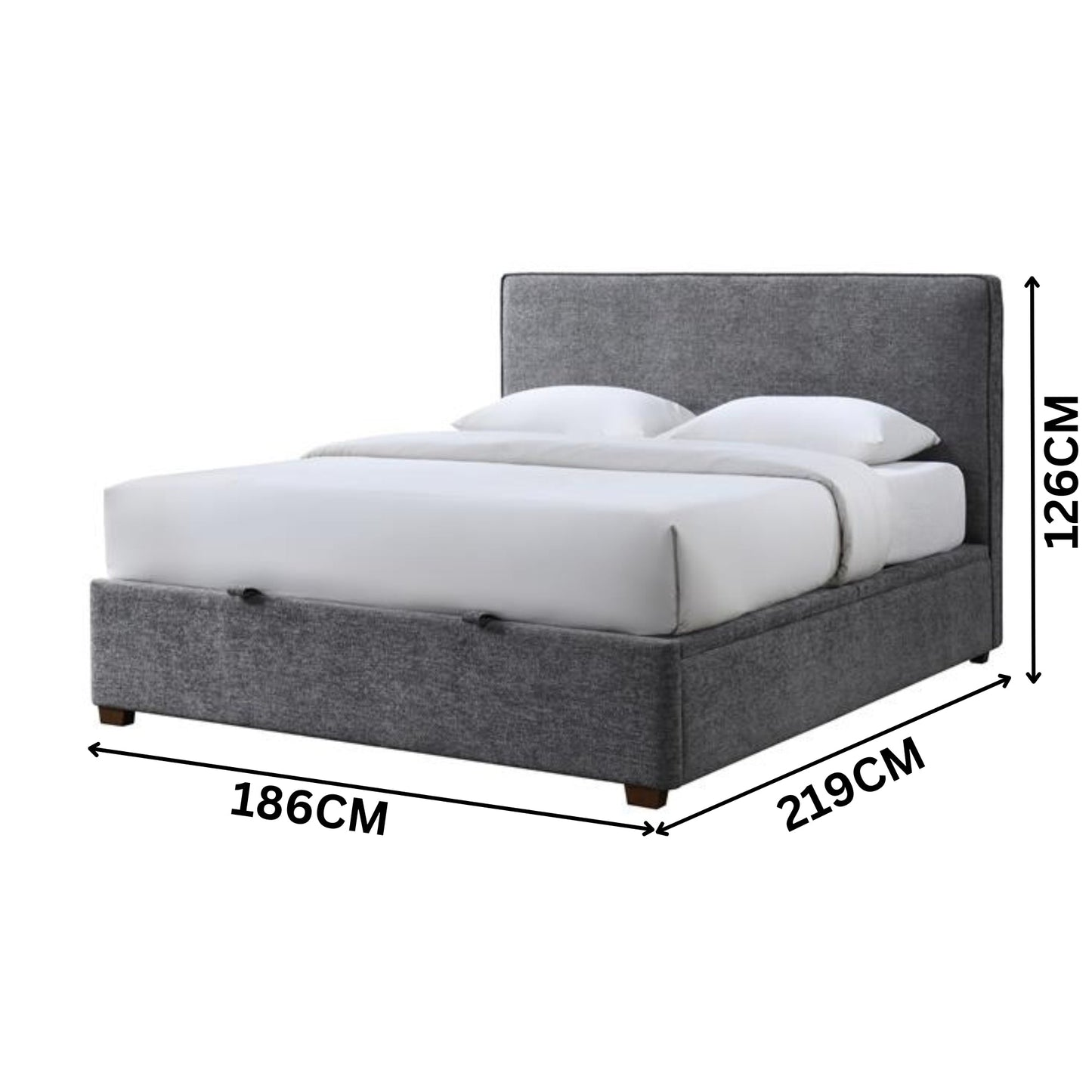 Lenna King Bed Frame Gaslift Storage Fabric Upholstery Steel Grey