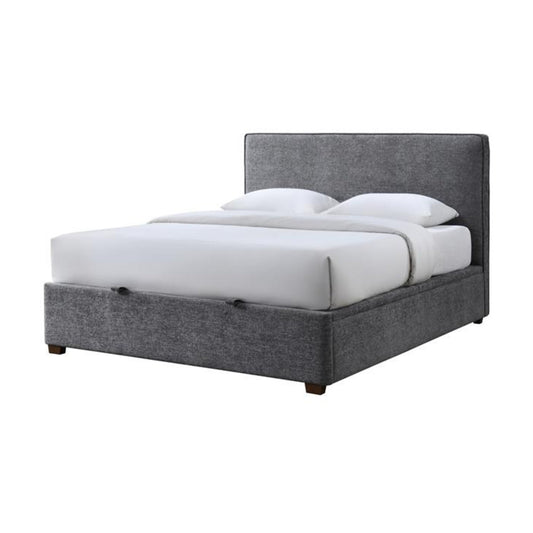 Lenna Queen Bed Frame Gaslift Storage Fabric Upholstery Steel Grey