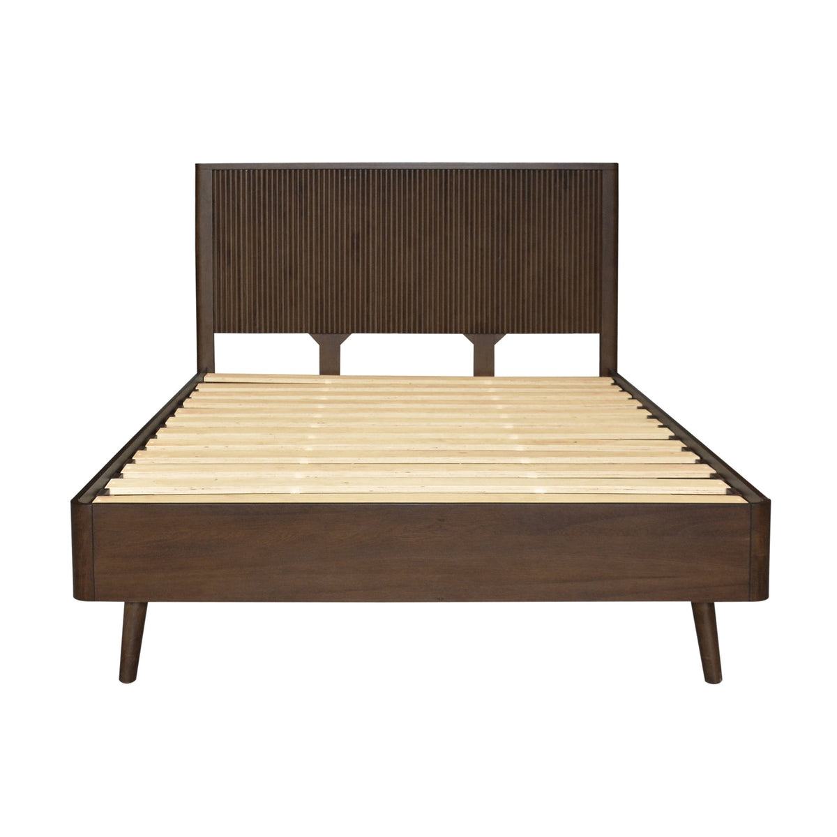 Milo 4pc Bedroom Set Queen Bed Frame Bedside Dresser Walnut