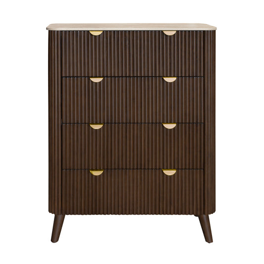Milo Tallboy 4 Drawer Sintered Stone Travertine Top Walnut