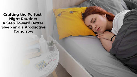 Close up of a peaceful nighttime sleep environment with a bedside table, highlighting a perfect night routine for a productive tomorrow.