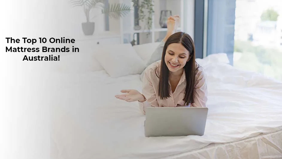 Woman relaxing on a white mattress while browsing online mattress brands in Australia