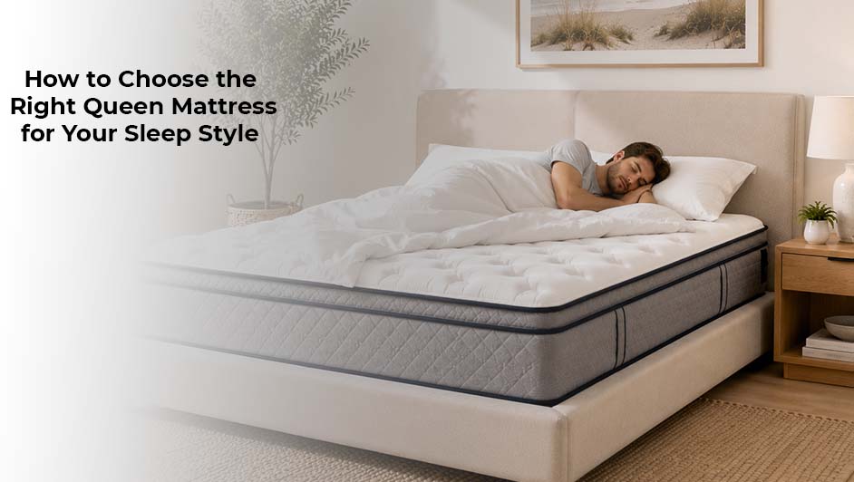 Person sleeping comfortably on a supportive queen mattress in a modern bedroom
