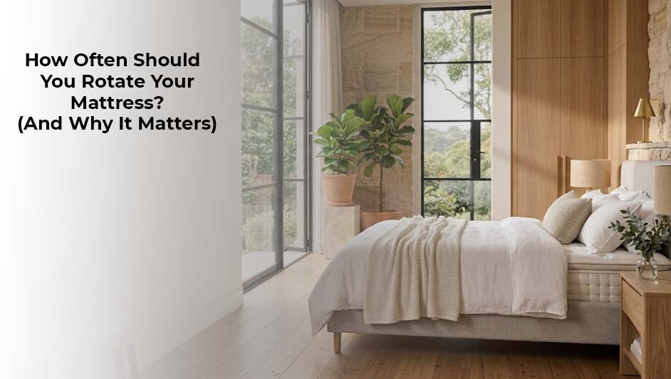 Bright modern bedroom featuring a white mattress, timber wall panels, and large floor-to-ceiling windows