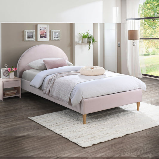 Alix Single Bed Frame Velvet Fabric Pink