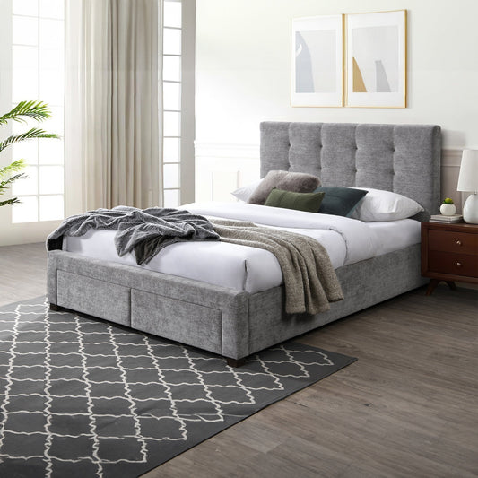 Anko Fabric Double Bed Frame Storage Drawer Grey