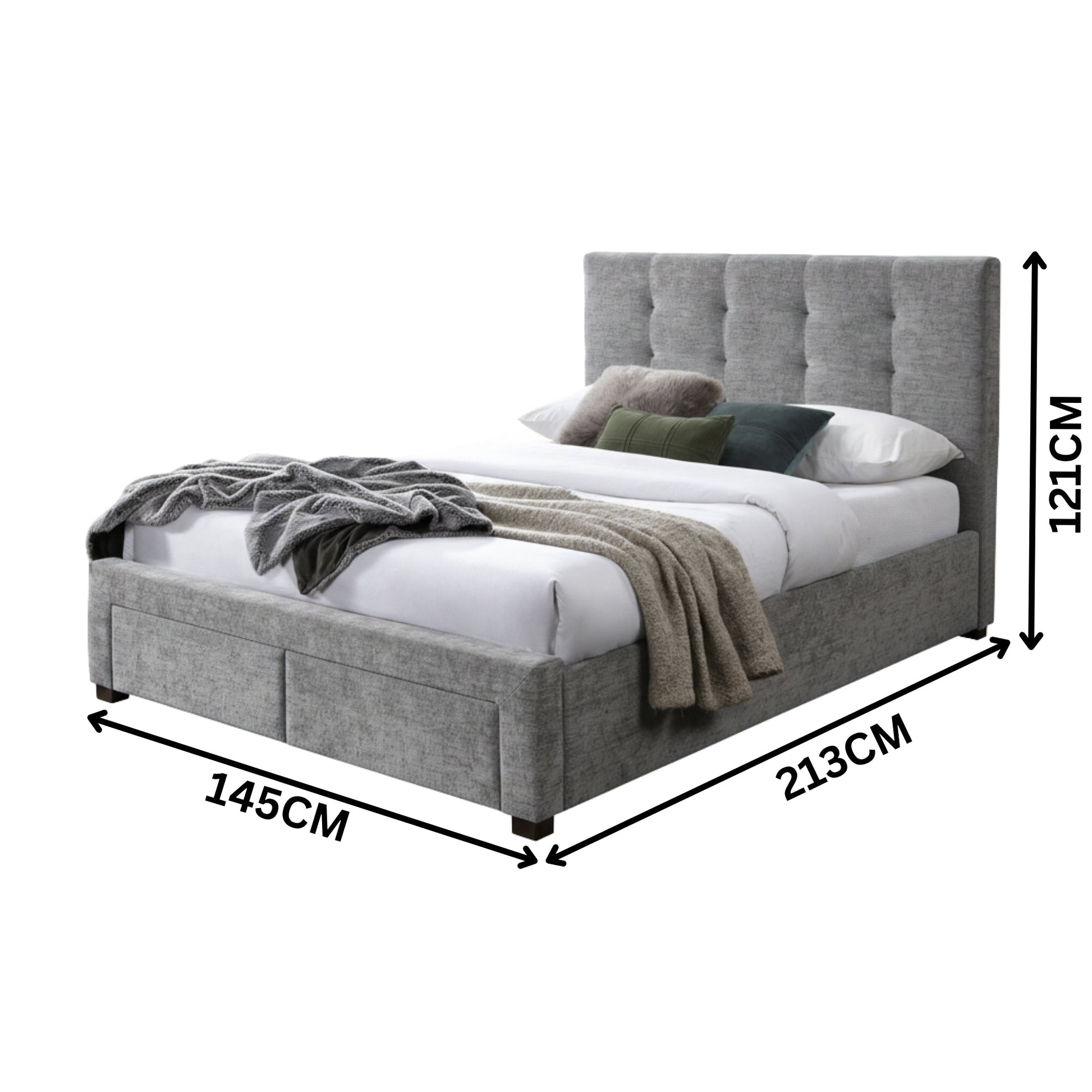Anko Fabric Double Bed Frame Storage Drawer Grey