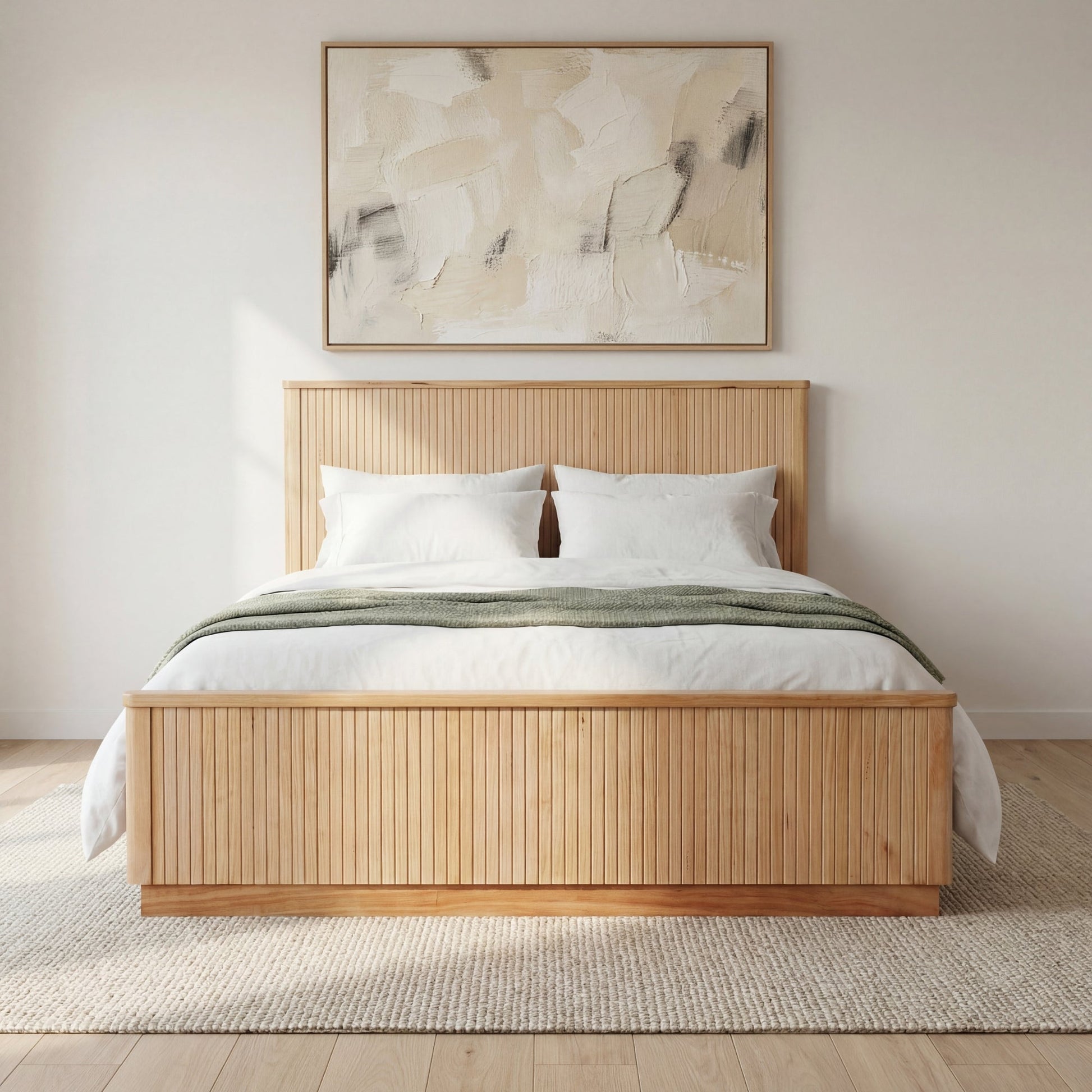 Arushi 4pc King Bedroom Set Bed Frame Tallboy Bedside Table Natural