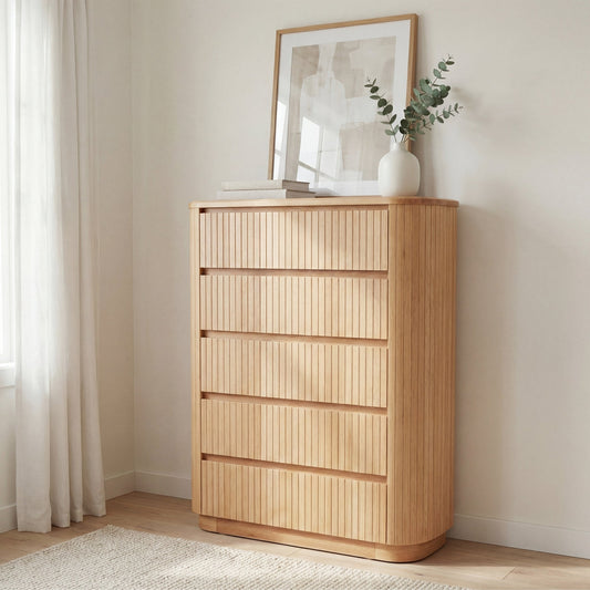 Arushi Tallboy Chest of 5 Drawers Natural