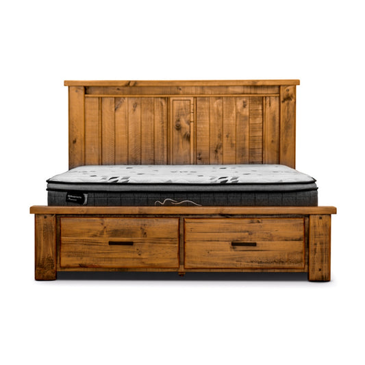 Camdenville King Bed Frame Storage Drawer Solid Pine Frame Oak