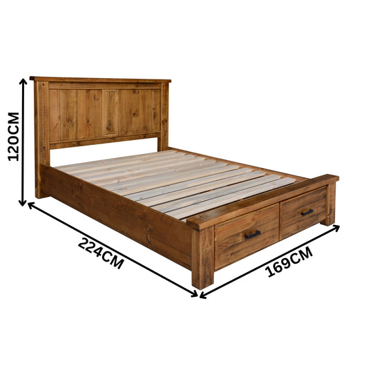 Camdenville King Bed Frame Storage Drawer Solid Pine Frame Oak