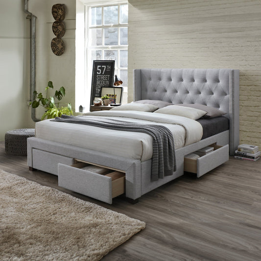 Charlie Double Bed Frame Storage Drawer Stone Grey