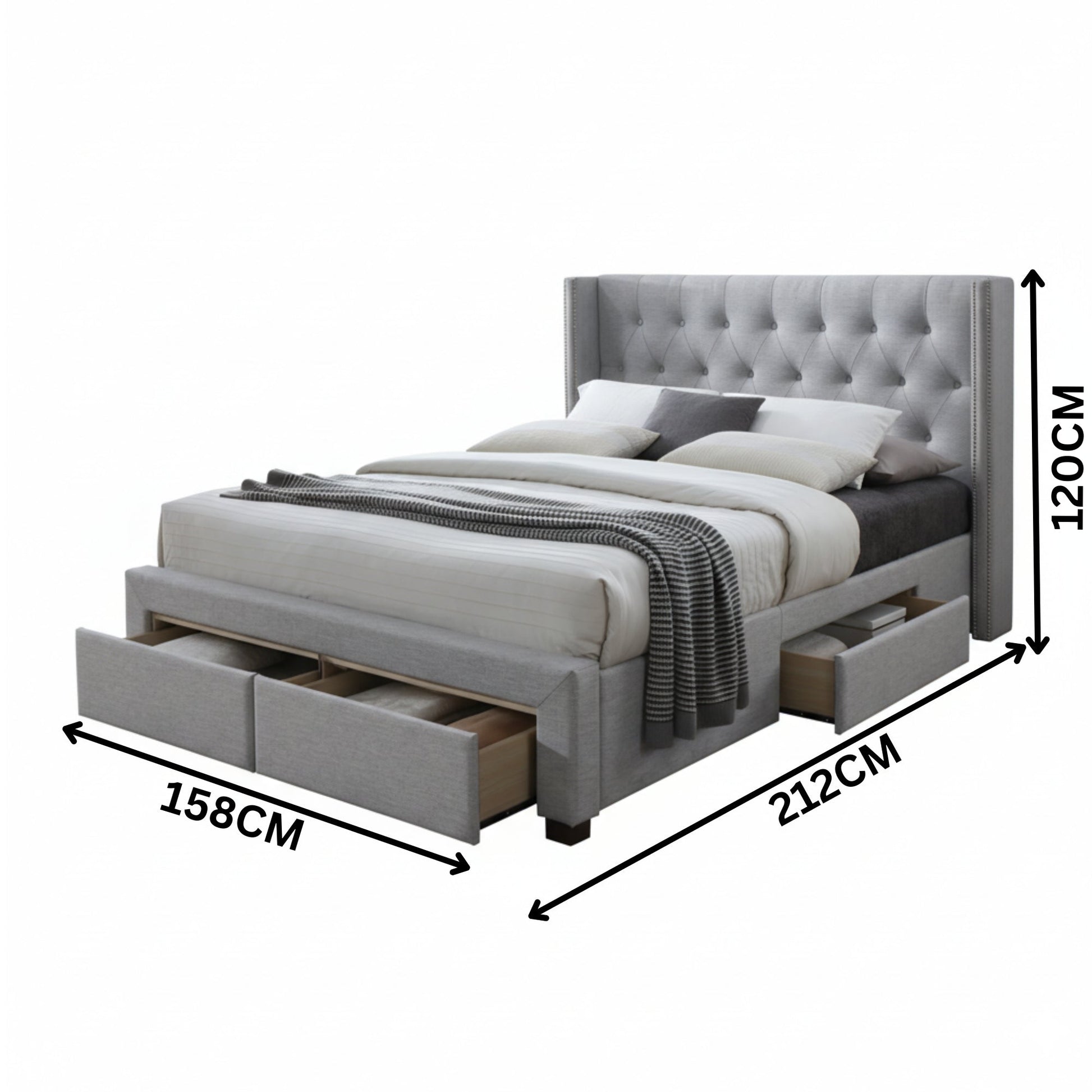 Charlie Double Bed Frame Storage Drawer Stone Grey