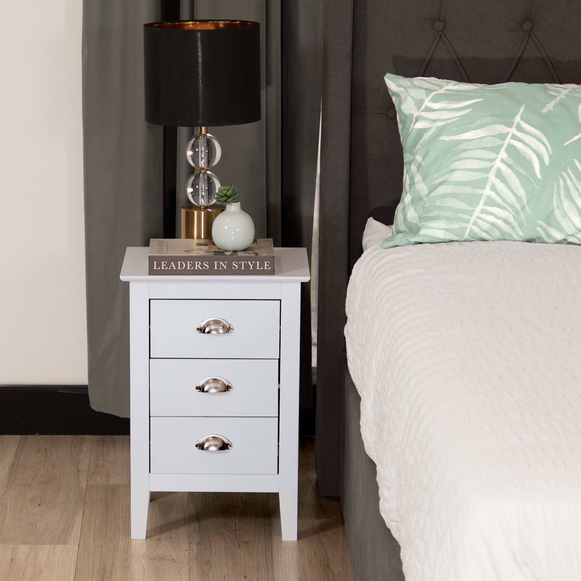 Costway 3 Drawers Bedside Table Nightstand Side End Bedroom Storage Cabinet White