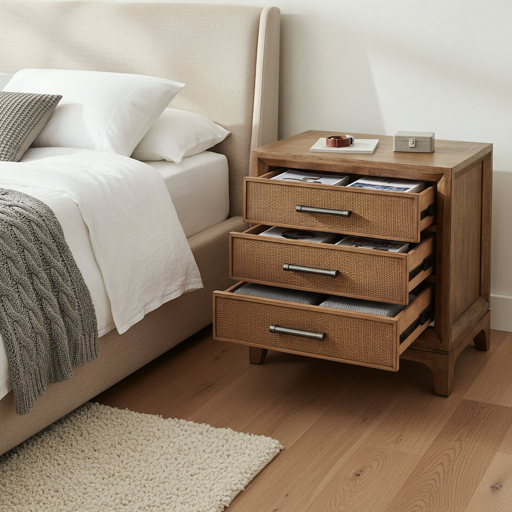 Cypress Bedside Table 3 Drawer Natural 