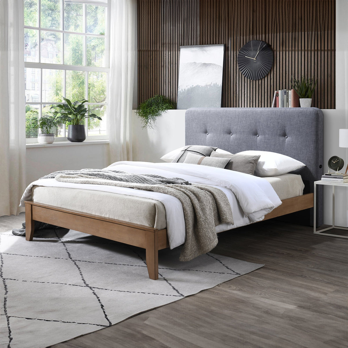 Dallas Double Bed Frame with USB Port Headboard Dark Grey