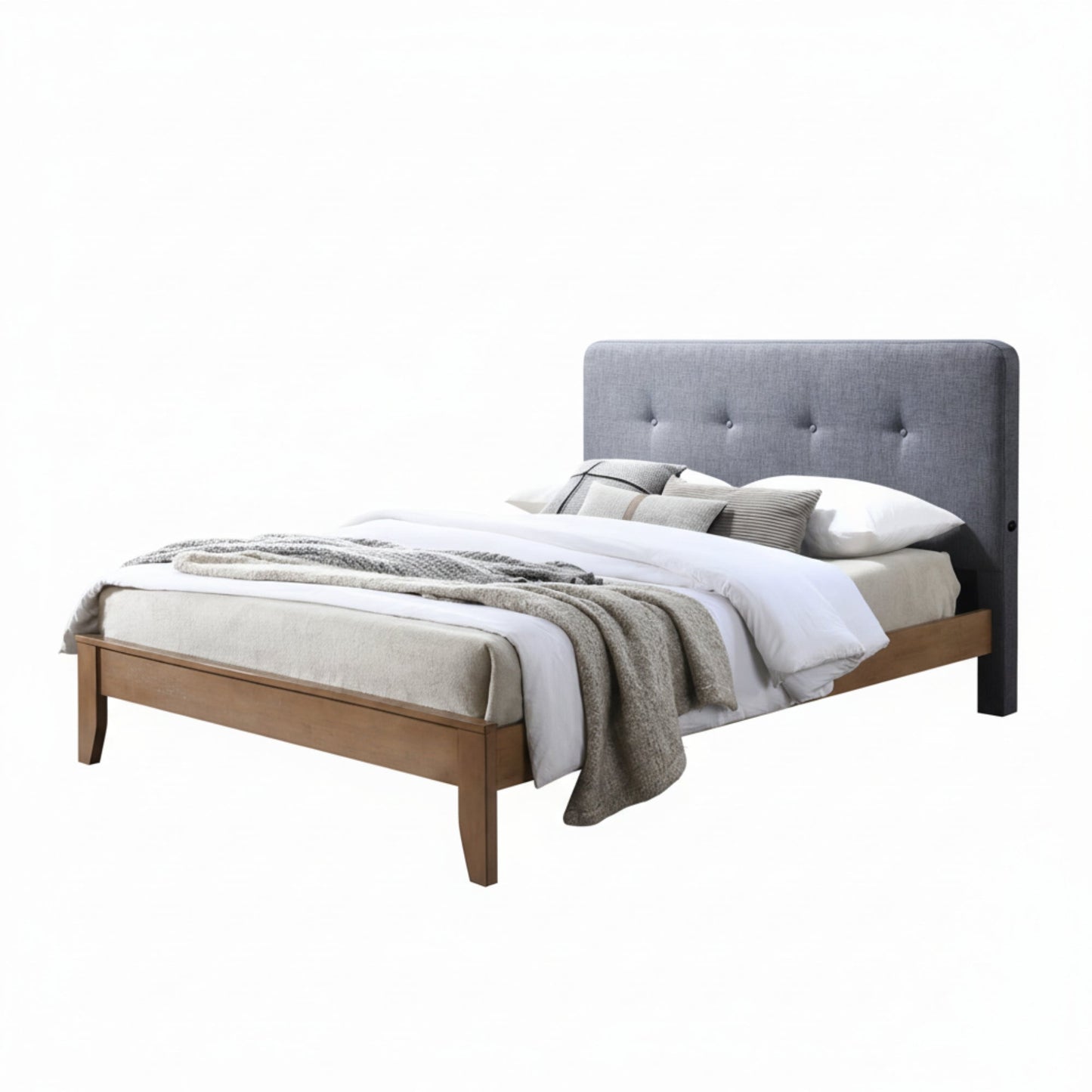 Dallas King Bed Frame with USB Port Headboard Dark Grey