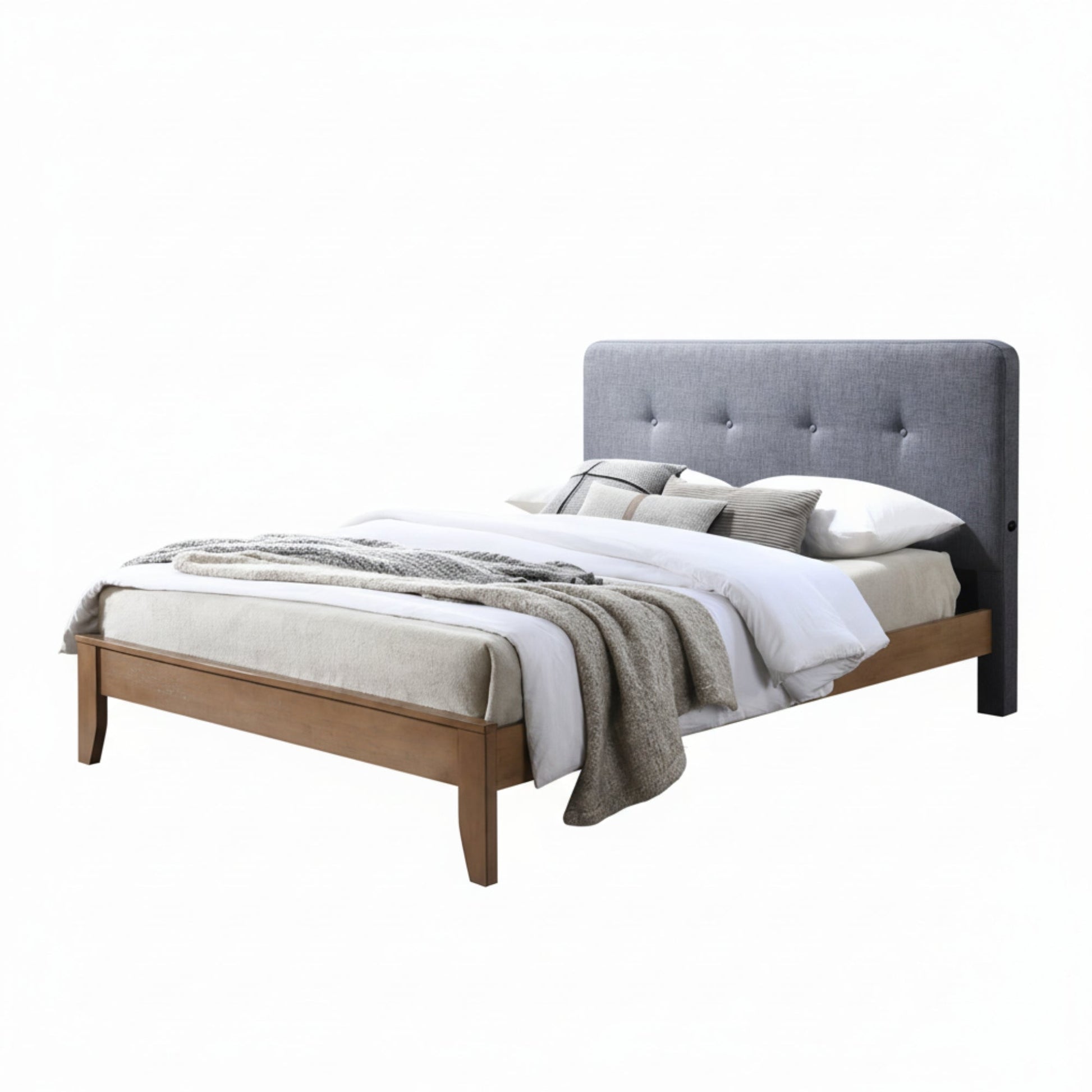Dallas Queen Bed Frame with USB Port Headboard Dark Grey