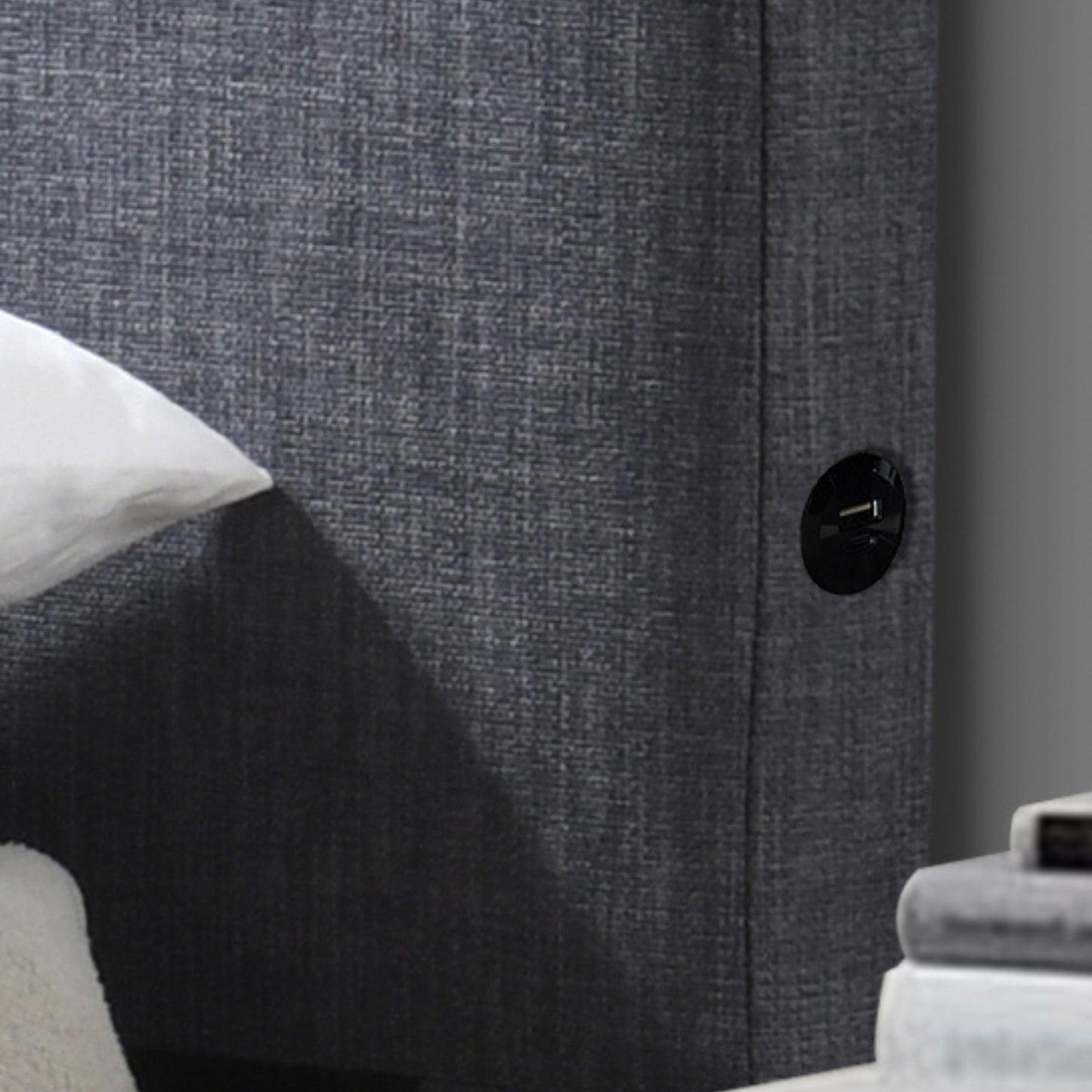 Dallas Queen Bed Frame with USB Port Headboard Dark Grey