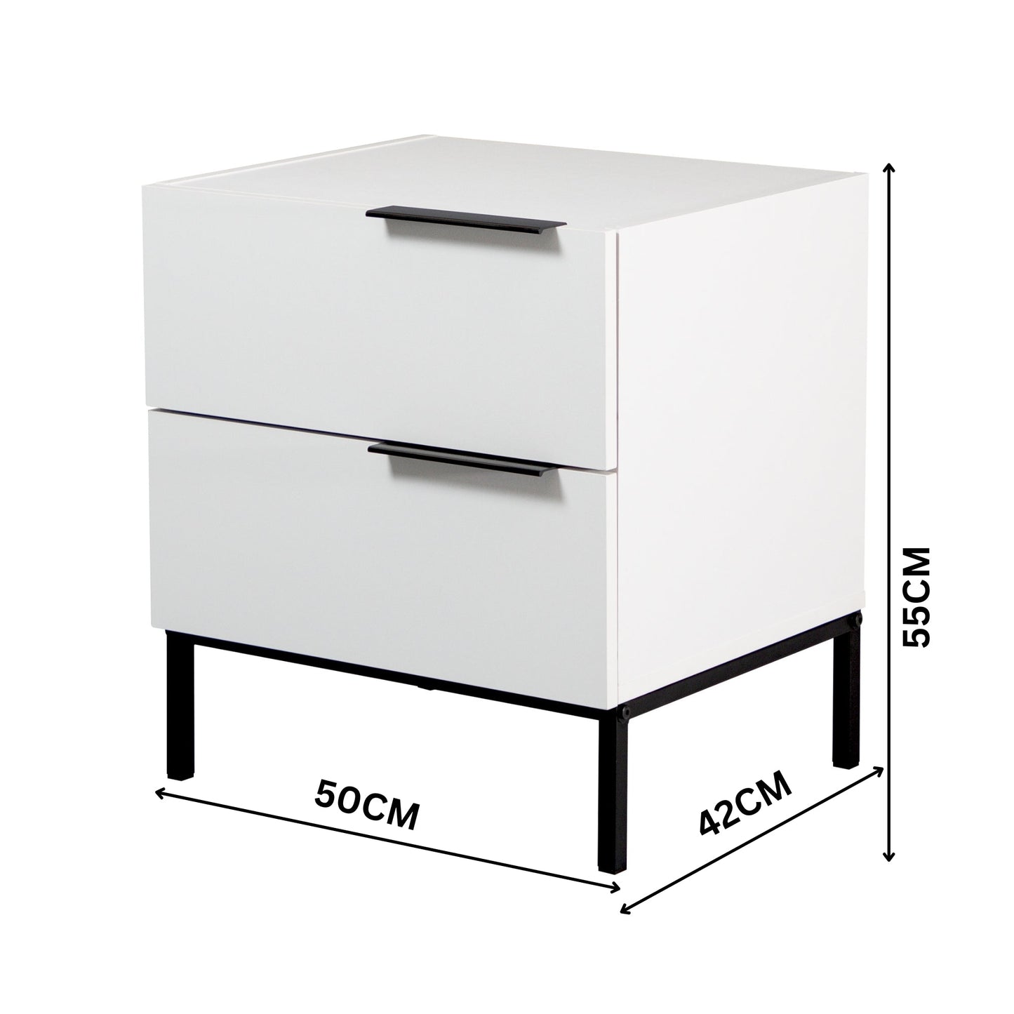 Dric 2 Drawers Bedside Table Nightstand Side End Bedroom Storage Cabinet White