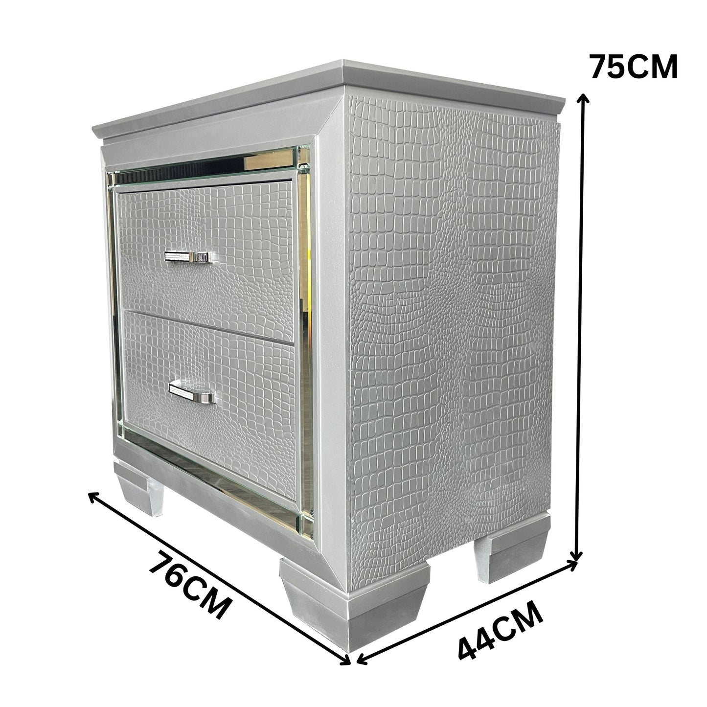 Flashy Bedside Table 2 Drawer Silver