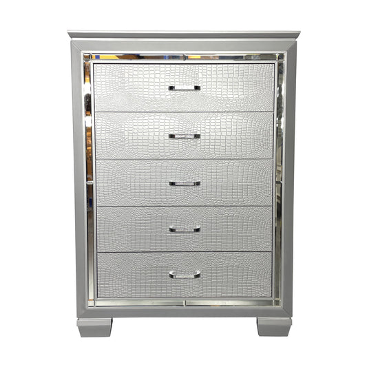 Flashy Tallboy 5 Drawer Silver