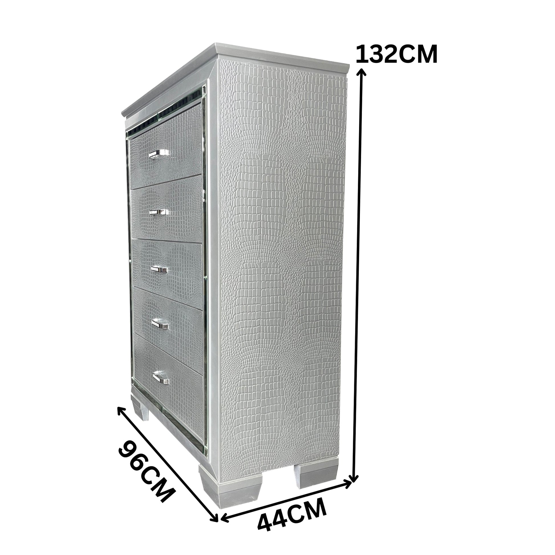 Flashy Tallboy 5 Drawer Silver