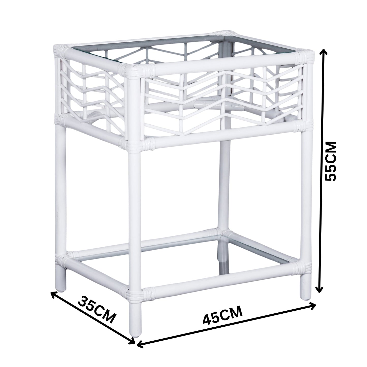 Hanoi 55cm Rattan Bedside Table White