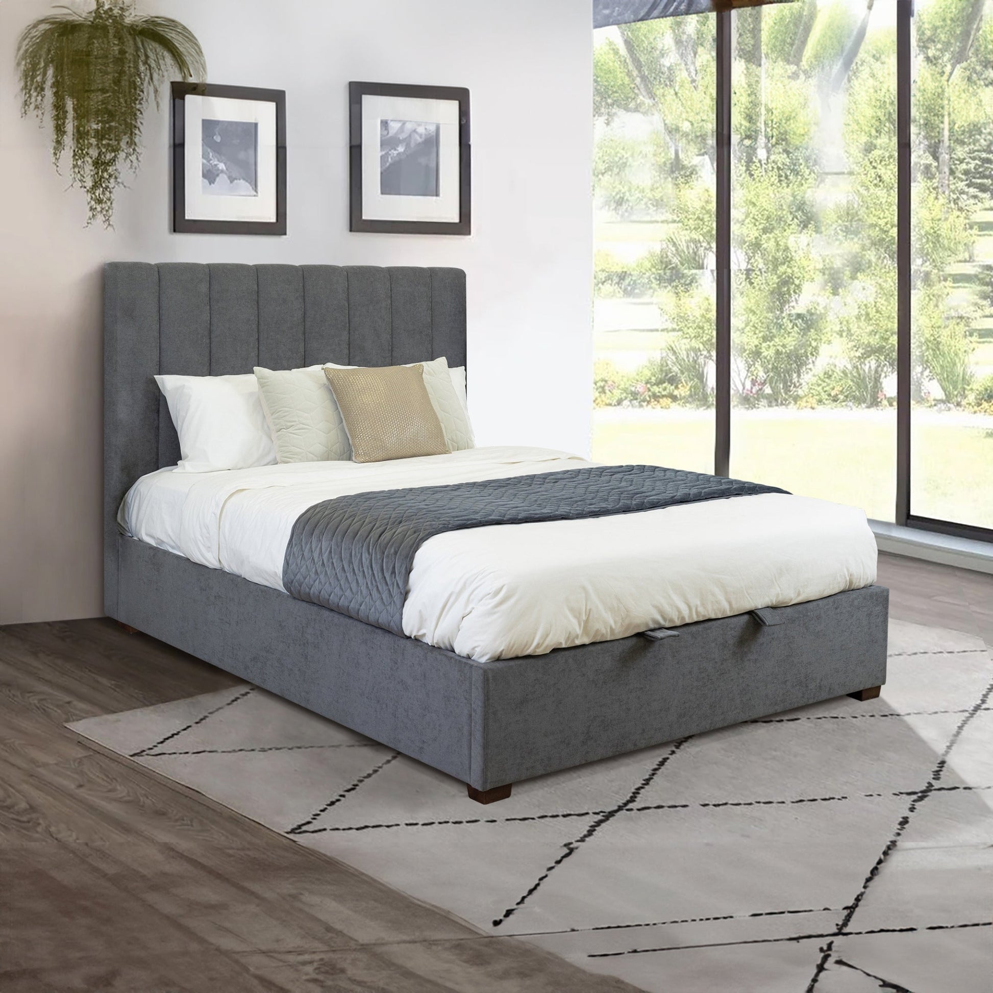 Homie King Bed Frame Gas Lift Storage Dark Grey