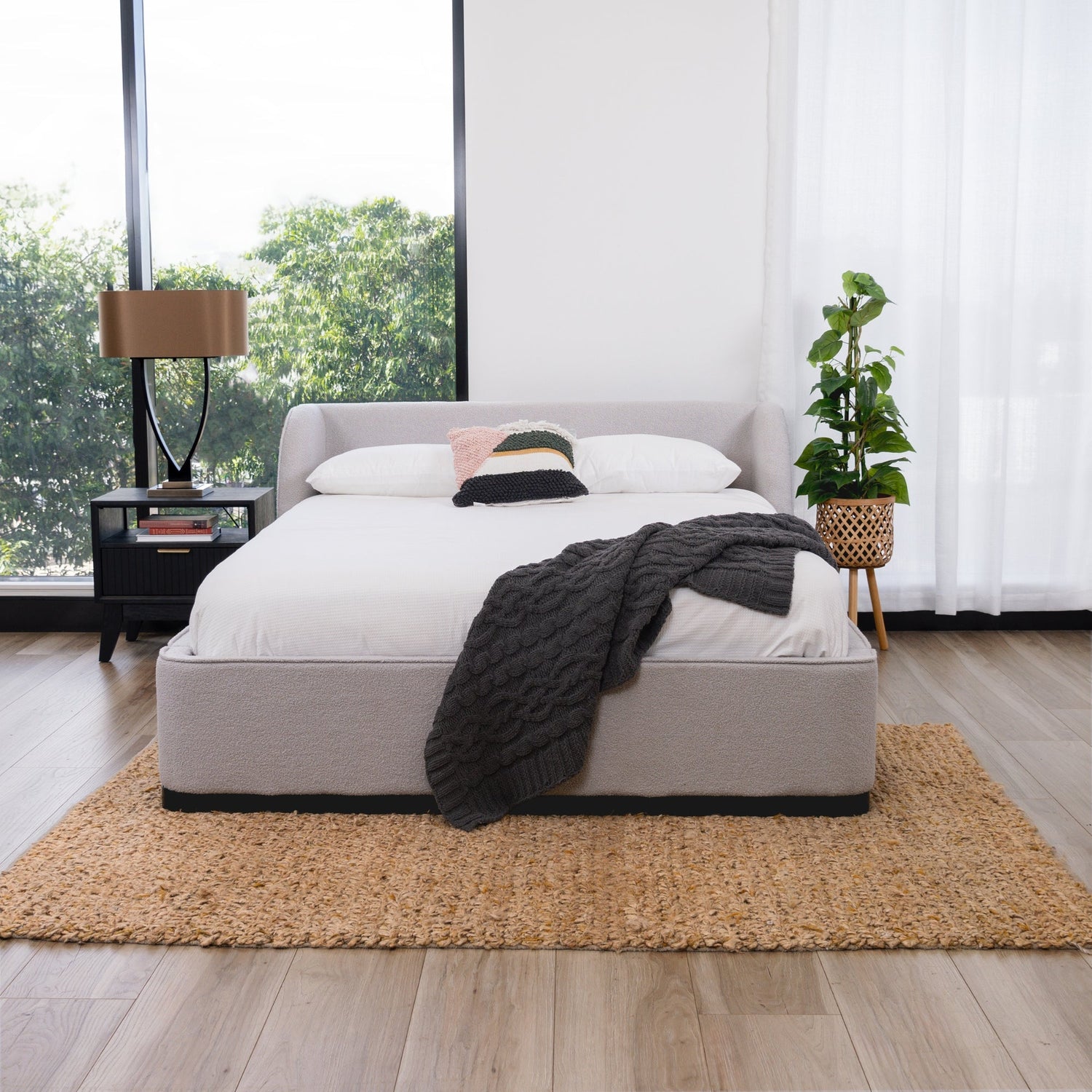 Jamar Fabric Bed Frame Grey Queen 