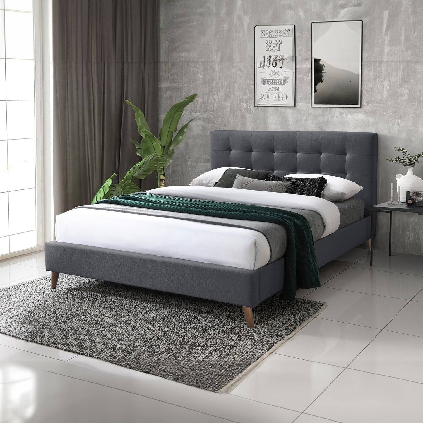 Janice Double Bed Frame Fabric Charcoal