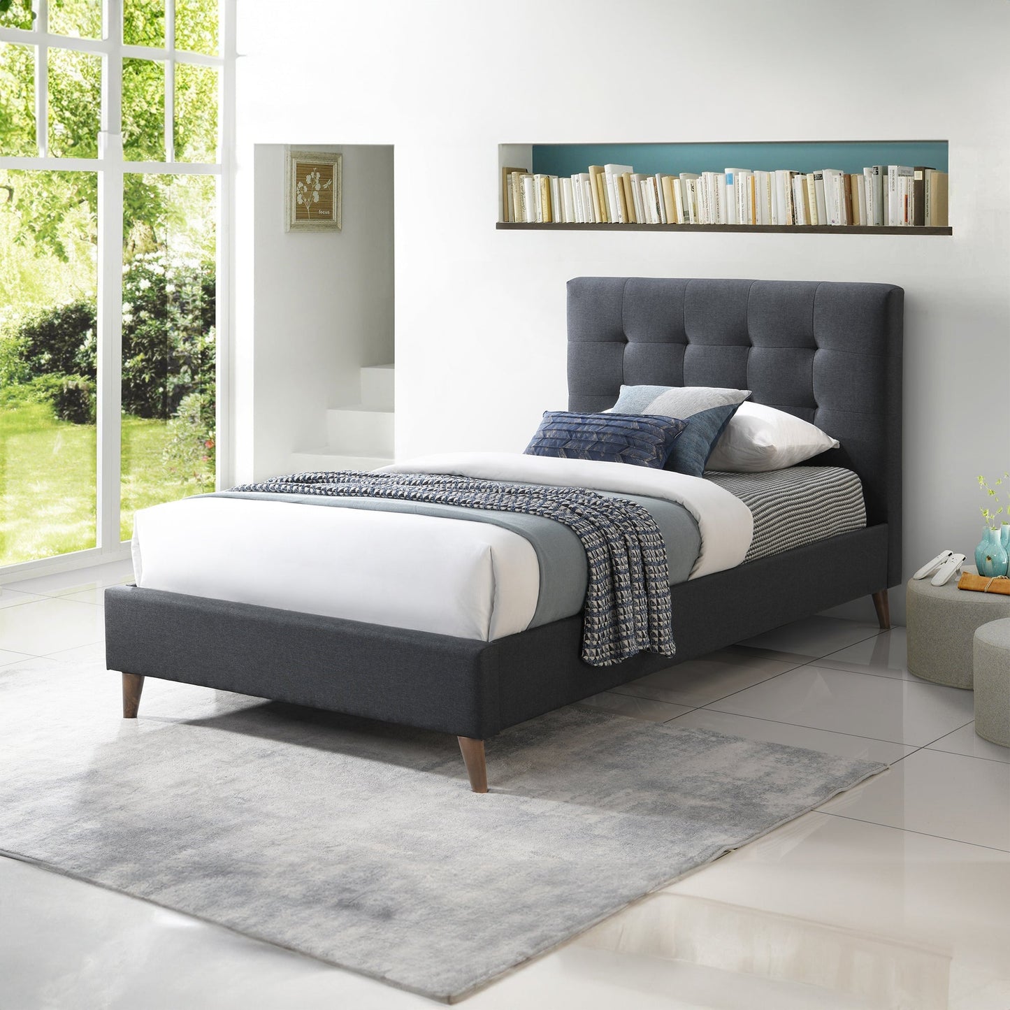 Janice King Single Bed Frame Fabric Charcoal
