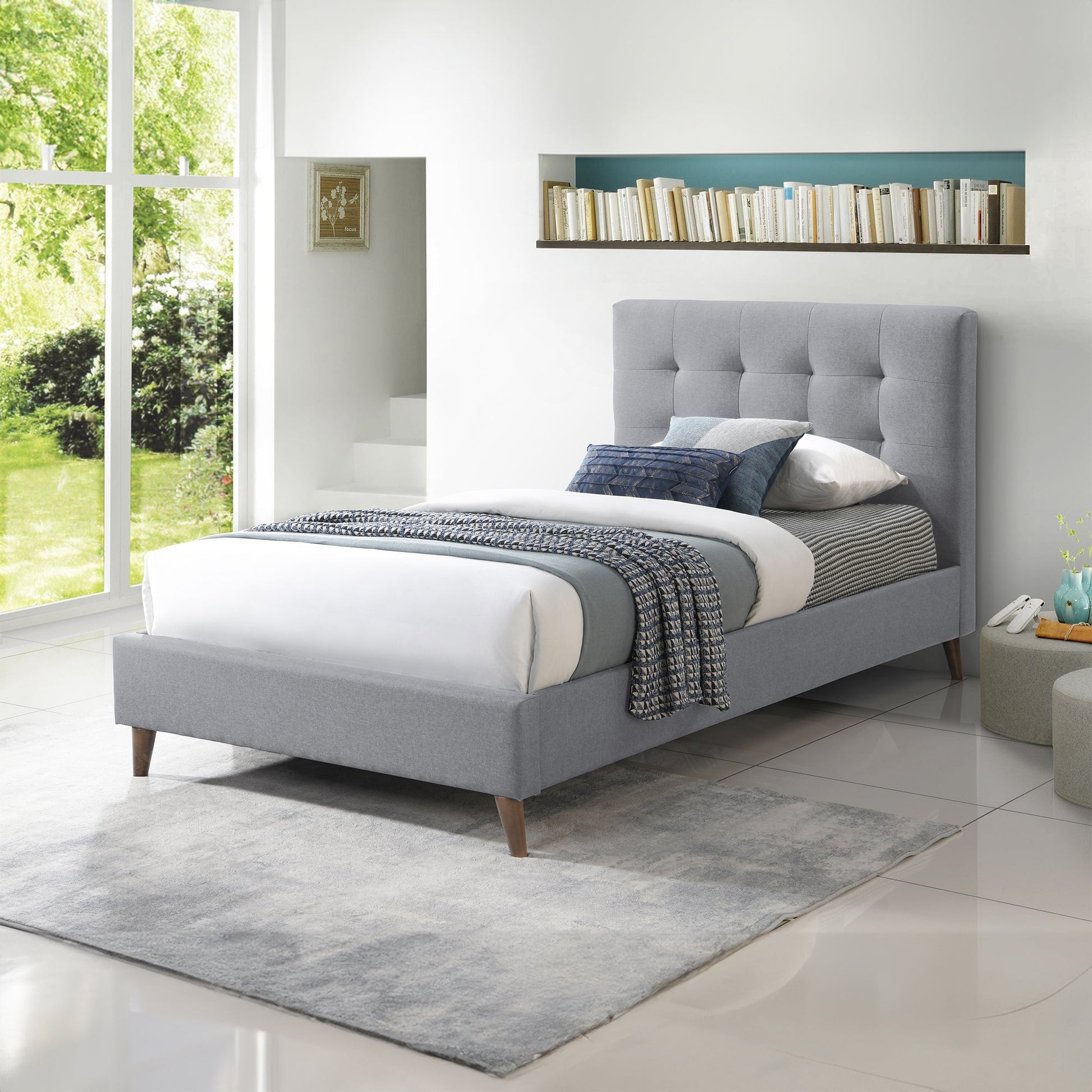 Janice King Single Bed Frame Fabric Grey