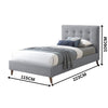 Janice King Single Bed Frame Fabric Grey