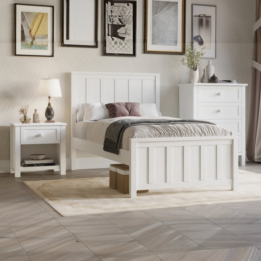 Jessica 4pc Double Bedroom Set Bed Frame Bedside Tallboy White