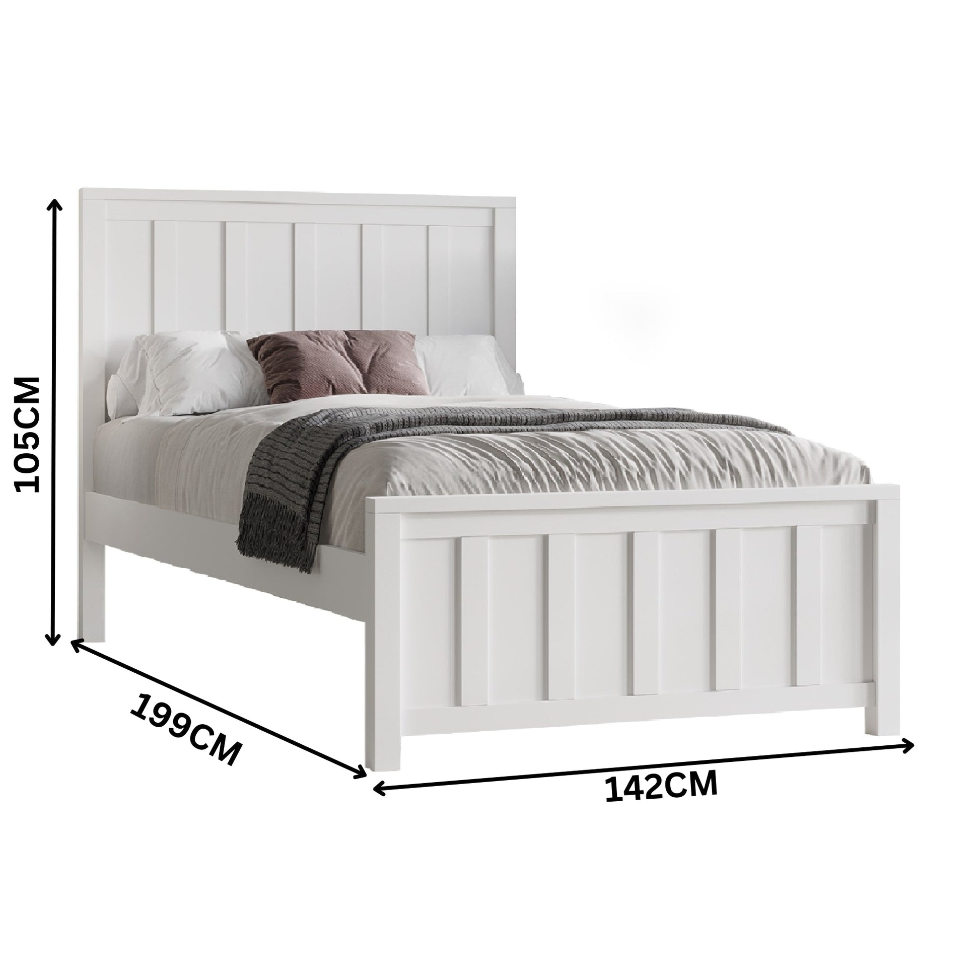 Jessica 4pc Double Bedroom Set Bed Frame Bedside Tallboy White