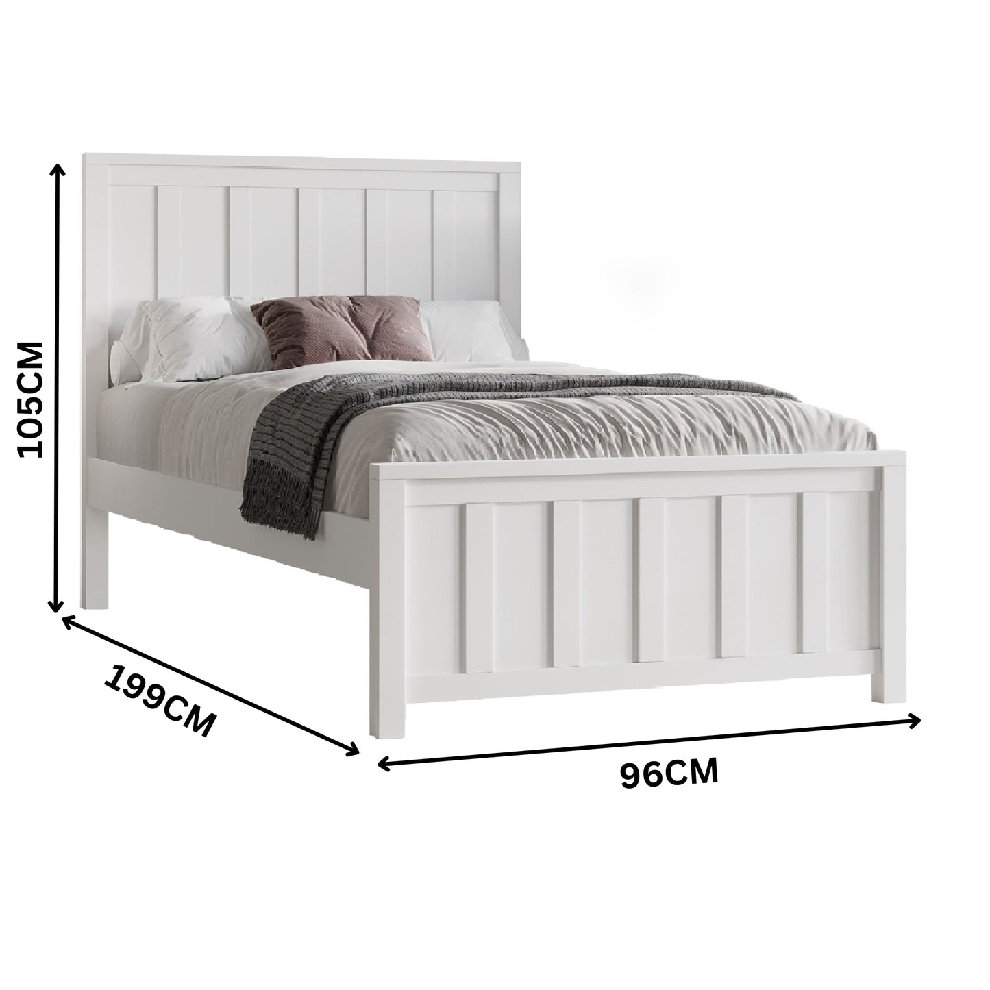 Jessica 4pc Single Bedroom Set Bed Frame Bedside Tallboy White