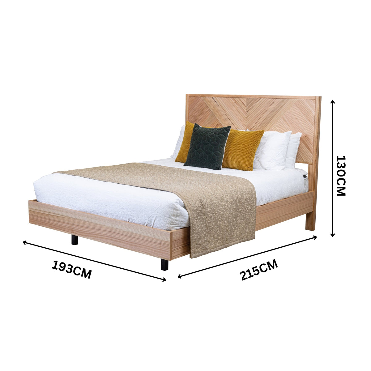 Jindy 4pc Set King Bed Frame Bedside Table Tallboy Natural Oak
