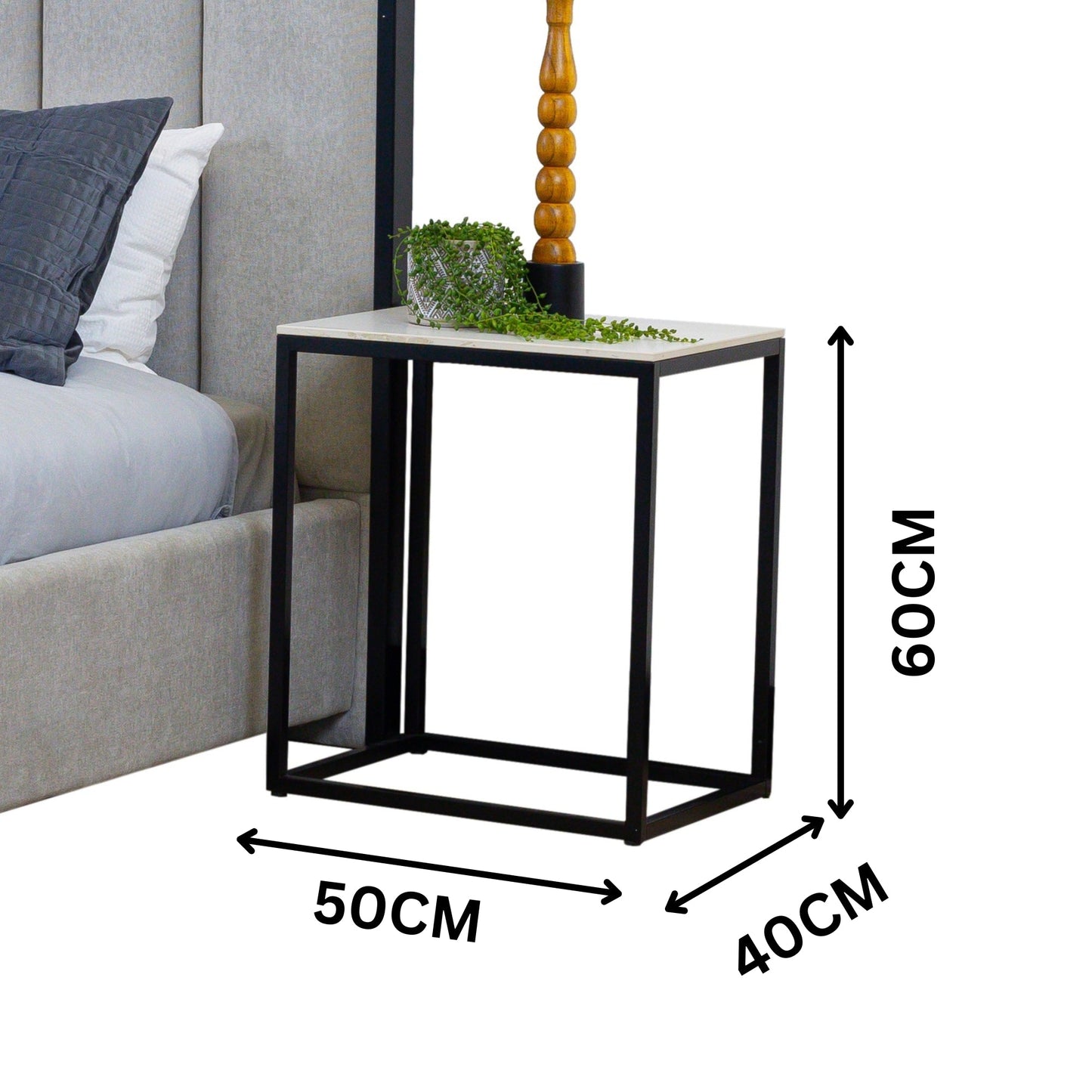 Klim Bedside Table Marble Top Grey